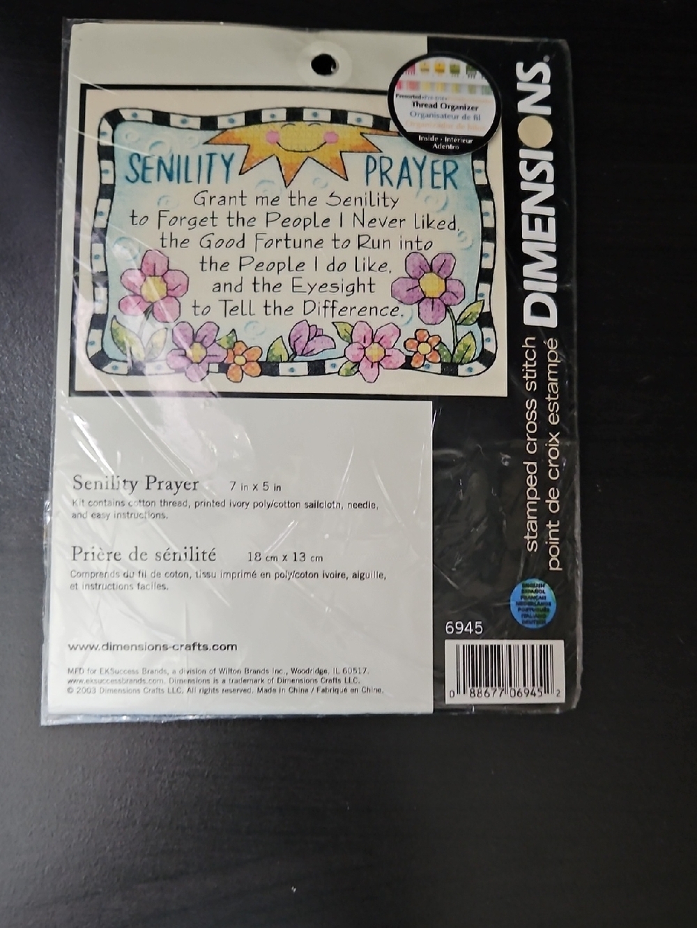 Dimensions Senility Prayer Stamped Cross Stitch Kit - Pink Floral
